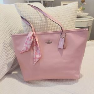 Coach Pink Leather Tote with coach scarf